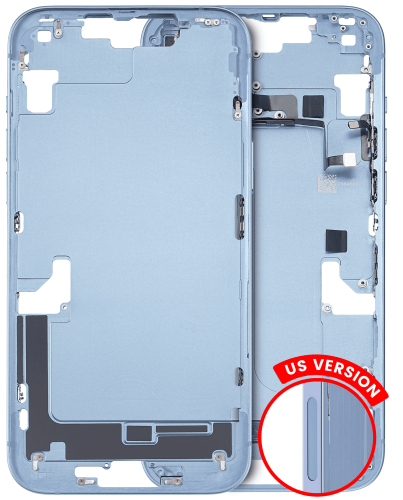 Mid-Frame Housing With Power And Volume Button Compatible For iPhone 14 Plus (US Version)  (Used OEM Pull: Grade B) (Blue)