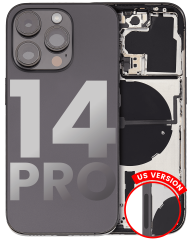 Back Housing W/ Small Pre-Installed Compatible For iPhone 14 Pro (U.S Version) (Used OEM Pull: Grade A) (Space Black)