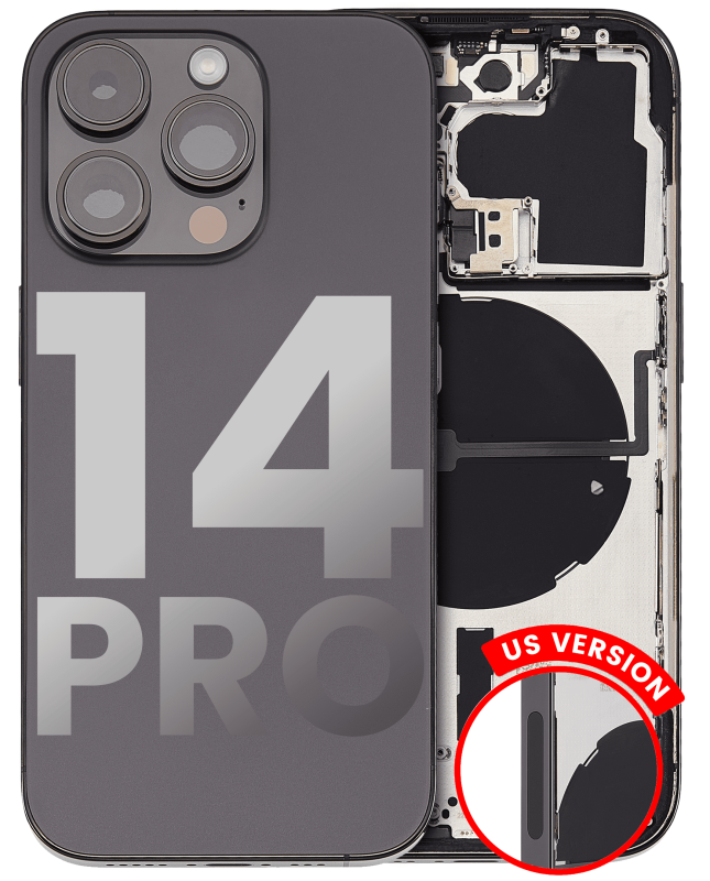 Back Housing W/ Small Pre-Installed Compatible For iPhone 14 Pro (U.S Version) (Used OEM Pull: Grade A) (Space Black)