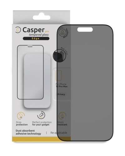 Casper Pro Edge Tempered Glass Compatible For iPhone 15 Pro Max (Retail Pack) (Privacy)