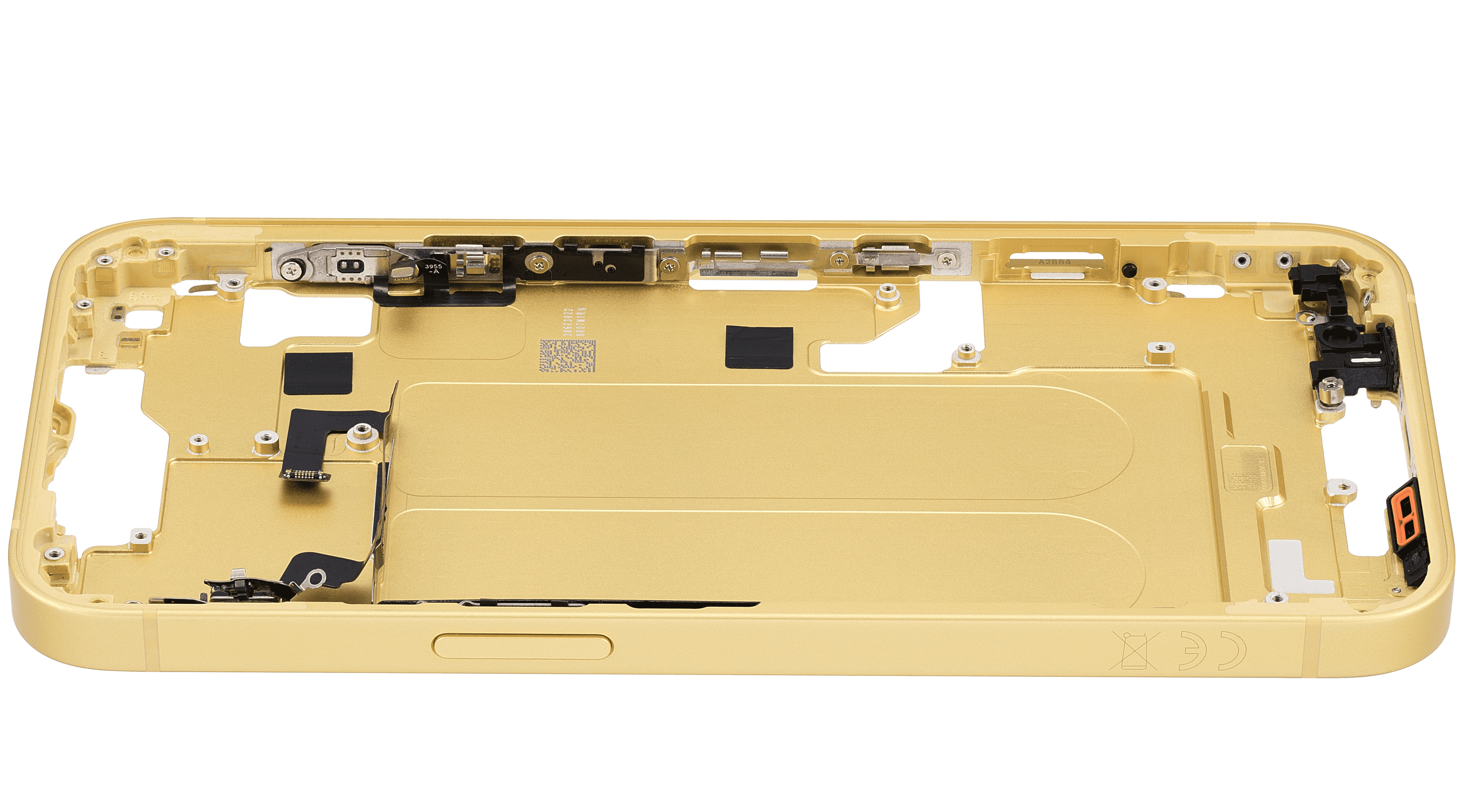 Mid-Frame Housing With Power And Volume Button Compatible For iPhone 14 (International Version) (Used OEM Pull: Grade A) (Yellow)