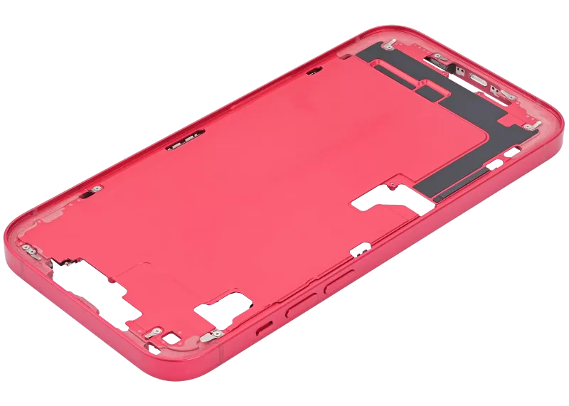 Mid-Frame Housing With Power And Volume Button Compatible For iPhone 14 Plus (Used OEM Pull: Grade C) (Red)
