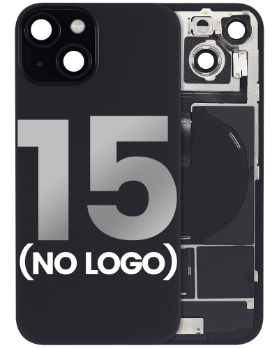 Back Glass With Steel Plate With Wireless NFC Charging MagSafe Magnet &amp; Flashlight Flex Compatible For iPhone 15 (No Logo) (Black)