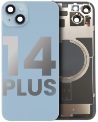 Back Glass With Steel Plate With MagSafe Magnet Pre-Installed Compatible For iPhone 14 Plus (Used OEM Pull: Grade A) (Blue)