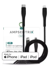 3 ft MFI Lightning To USB Type C Cable (AmpSentrix) (Alpha) (Black)