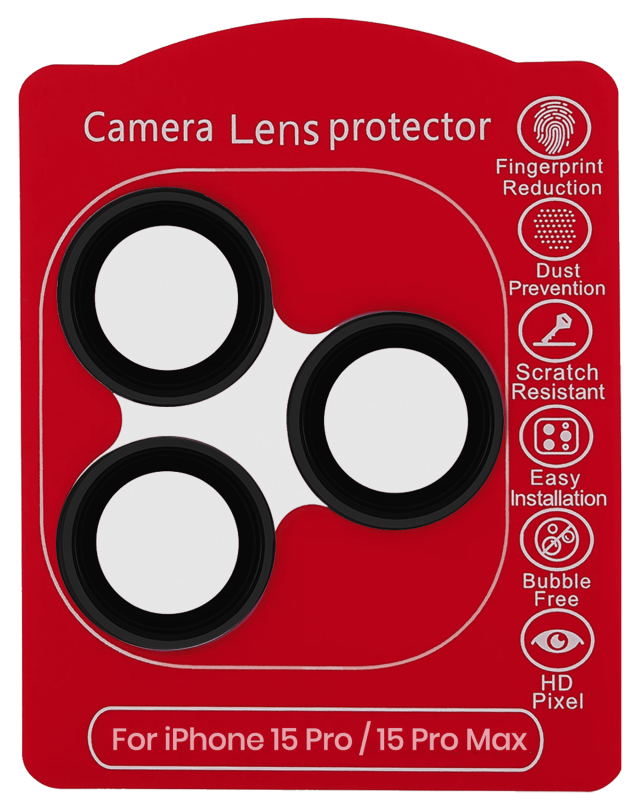 Casper Camera Lens Protector Compatible For iPhone 15 Pro / 15 Pro Max (Black) (Clear)