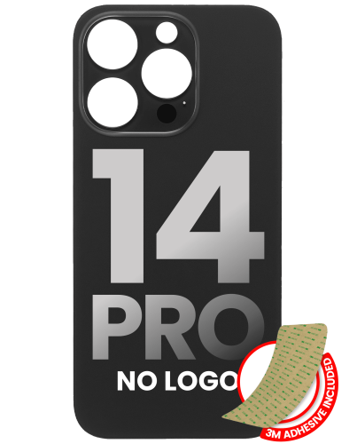 Back Glass With 3M Adhesive Compatible For iPhone 14 Pro (No Logo / Large Camera Hole) (Space Black)