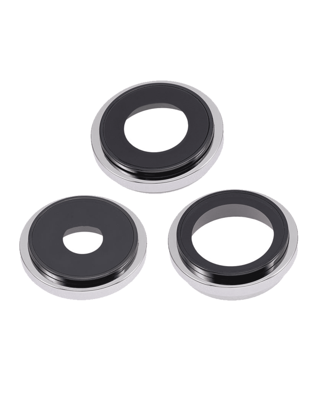 Back Camera Lens With Bracket & Bezel Compatible For iPhone 14 Pro / 14 Pro Max (Silver) (3 Piece Set) (Aftermarket Plus)
