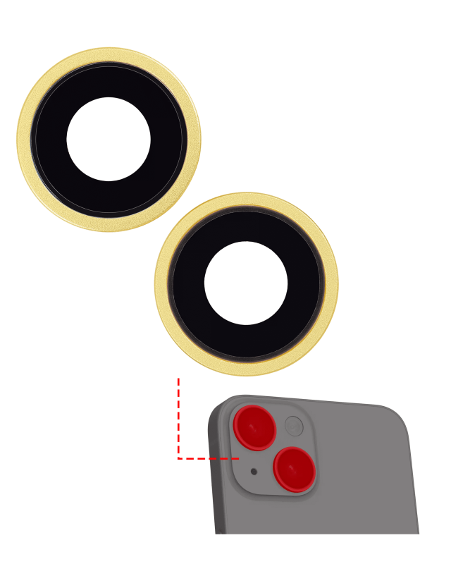 Back Camera Lens With Bracket & Bezel Compatible For iPhone 14 / 14 Plus (2 Piece Set) (Aftermarket Plus) (Yellow)