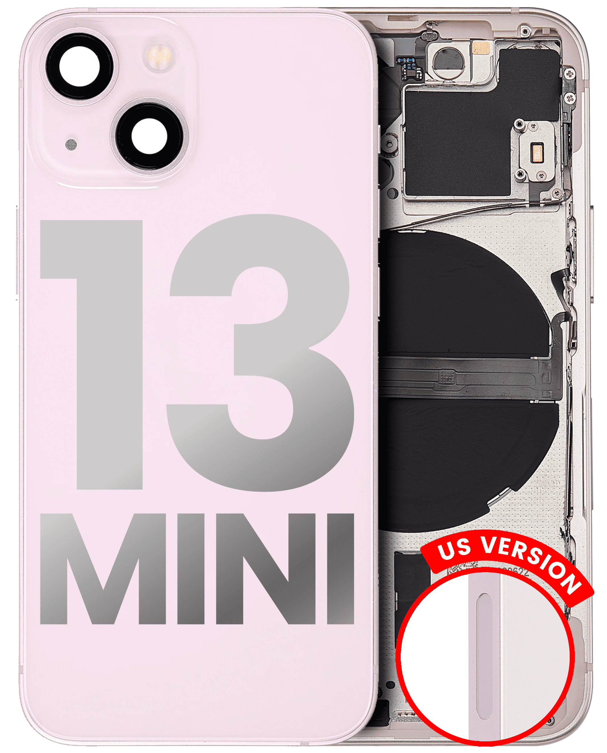 Back Housing W/ Small Components Pre-Installed Compatible For iPhone 13 Mini (US Version) (Used OEM Pull: Grade C) (Pink)