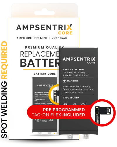 Replacement Battery Core with Universal Tag-On Flex Compatible For iPhone 12 Mini (Spot Welding Required) (AmpSentrix Core)