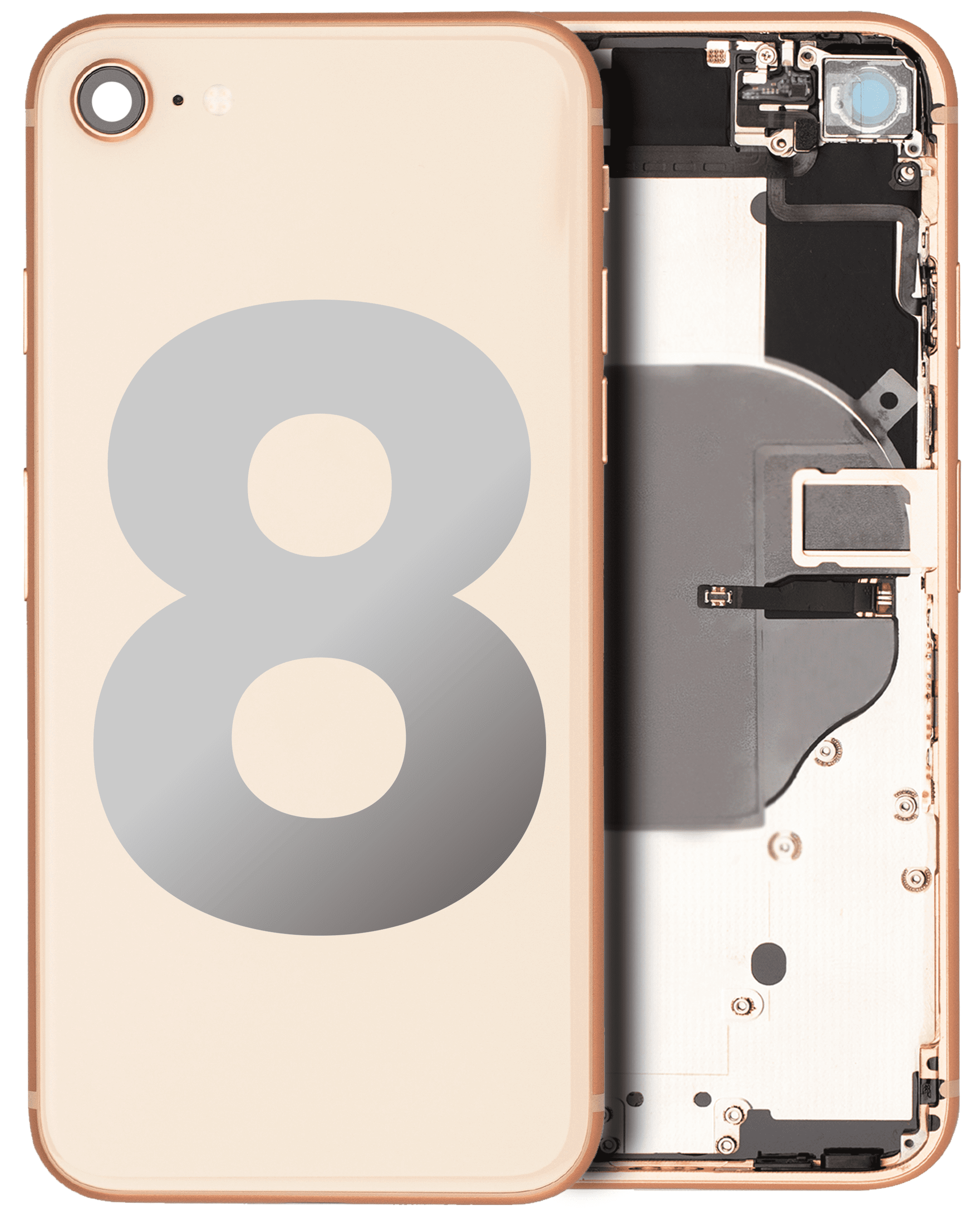 Back Housing W/ Small Components Pre-Installed Compatible For iPhone 8 (Used OEM Pull: Grade C) (Gold)