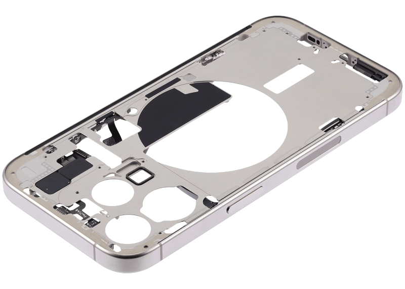 Mid-Frame Housing With Power And Volume Button Compatible For iPhone 15 Pro (US Version) (Used OEM Pull: Grade A) (Natural Titanium)