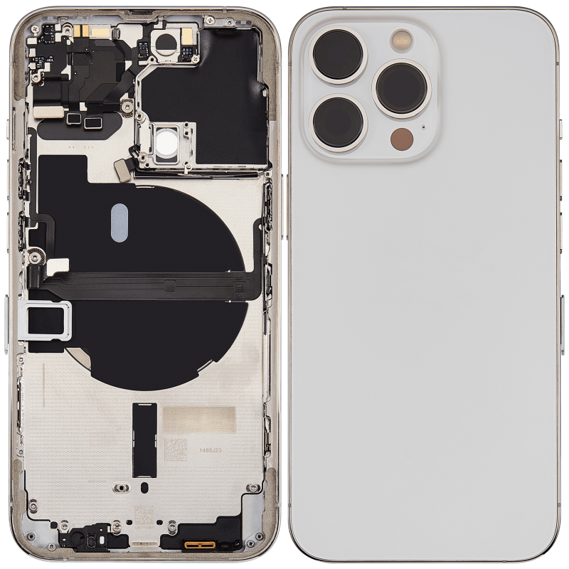 Back Housing W/ Small Components Pre-Installed Compatible For iPhone 13 Pro (International Version) (Used OEM Pull: Grade B) (Silver)