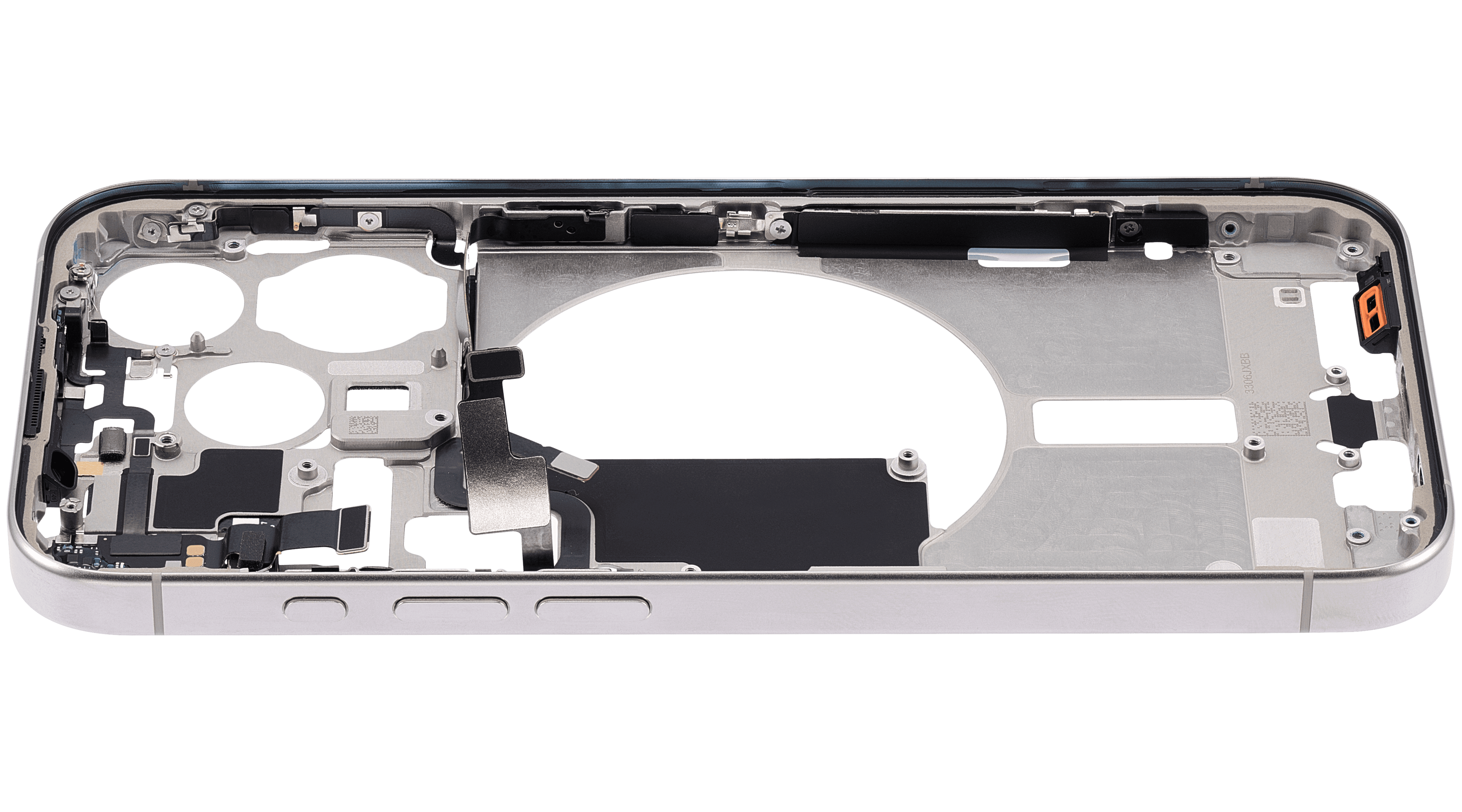 Mid-Frame Housing With Power And Volume Button Compatible For iPhone 15 Pro (US Version) (Used OEM Pull: Grade A) (Natural Titanium)