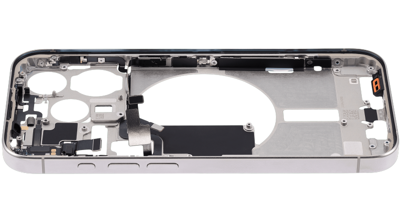 Mid-Frame Housing With Power And Volume Button Compatible For iPhone 15 Pro (US Version) (Used OEM Pull: Grade A) (Natural Titanium)