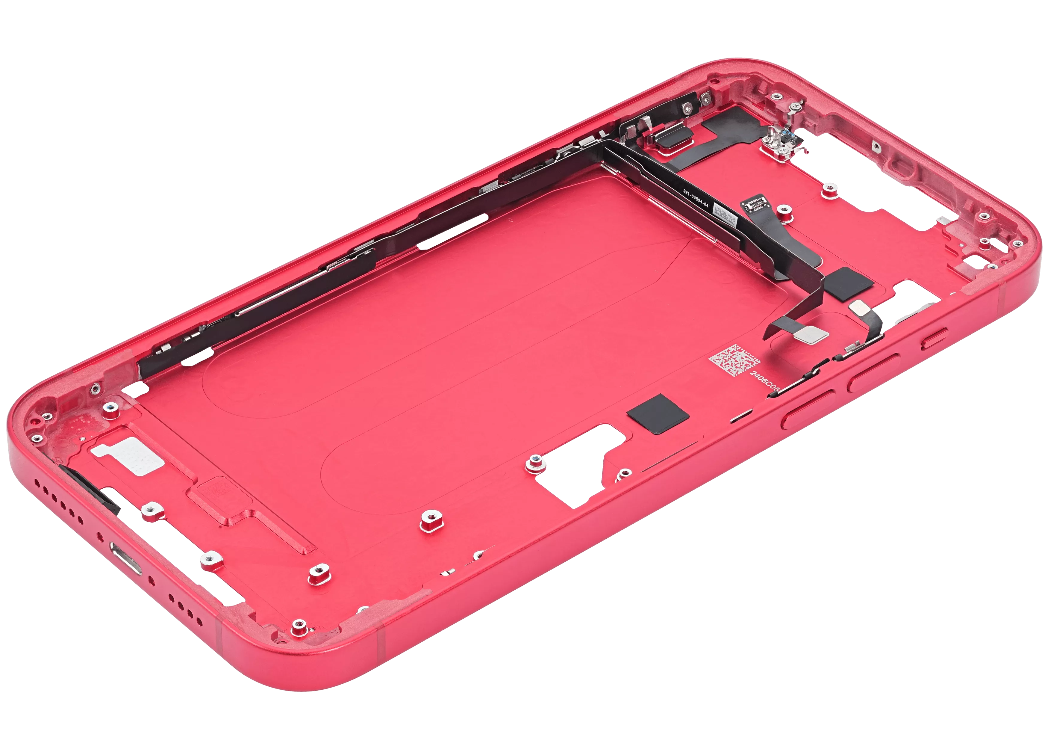 Mid-Frame Housing With Power And Volume Button Compatible For iPhone 14 Plus (Used OEM Pull: Grade C) (Red)