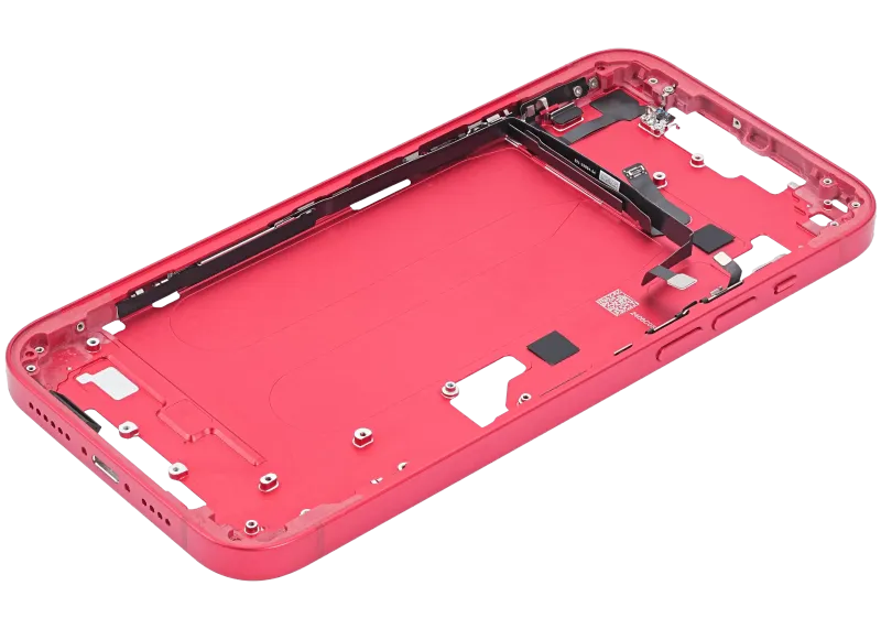 Mid-Frame Housing With Power And Volume Button Compatible For iPhone 14 Plus (Used OEM Pull: Grade C) (Red)