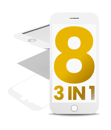 3 in 1 (Front Glass + Frame + OCA Pre-Installed) Compatible For iPhone 8 (White) (2 Pack) (OCA Master)