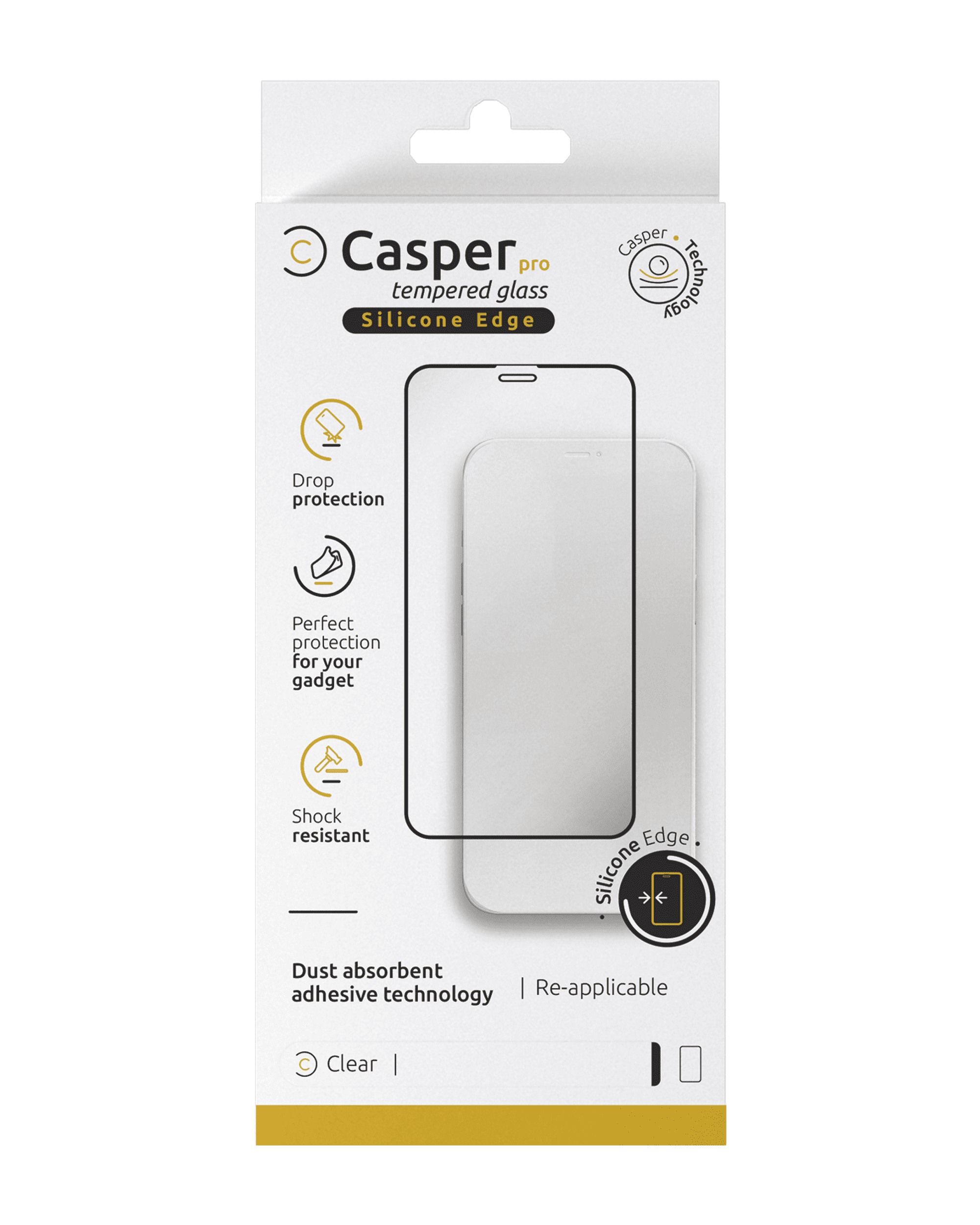 Casper Pro Silicone Tempered Glass Compatible For iPhone 15 Pro (Retail Pack) (Clear)