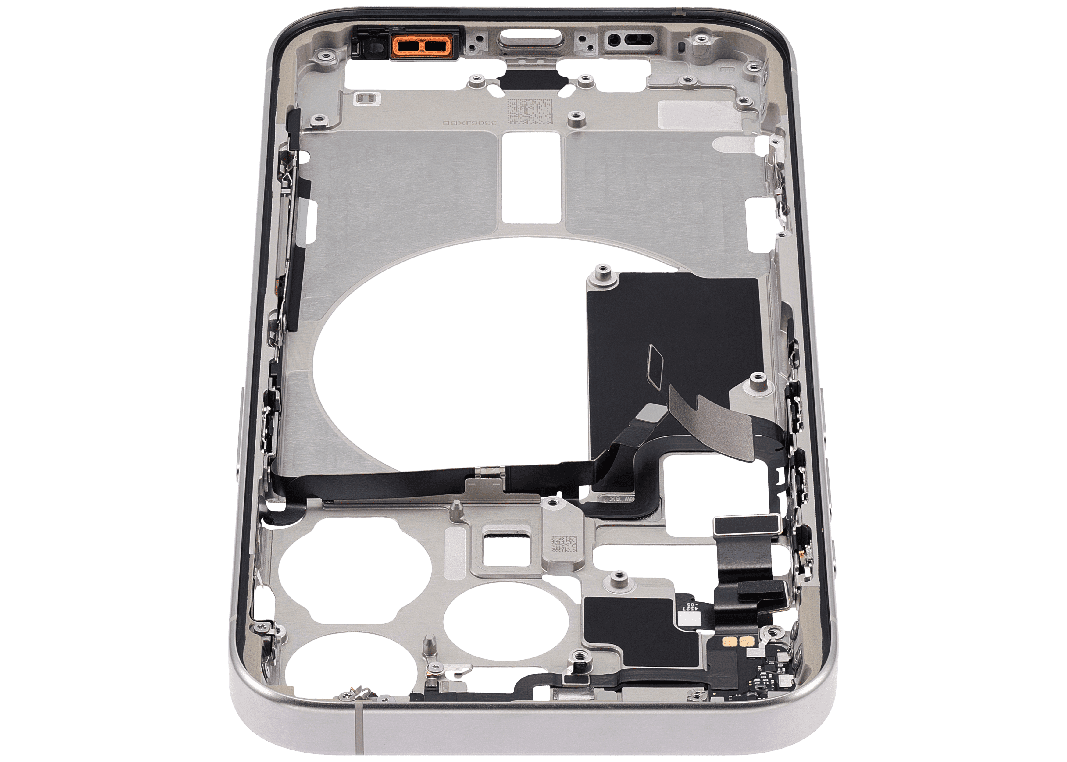 Mid-Frame Housing With Power And Volume Button Compatible For iPhone 15 Pro (US Version) (Used OEM Pull: Grade A) (Natural Titanium)