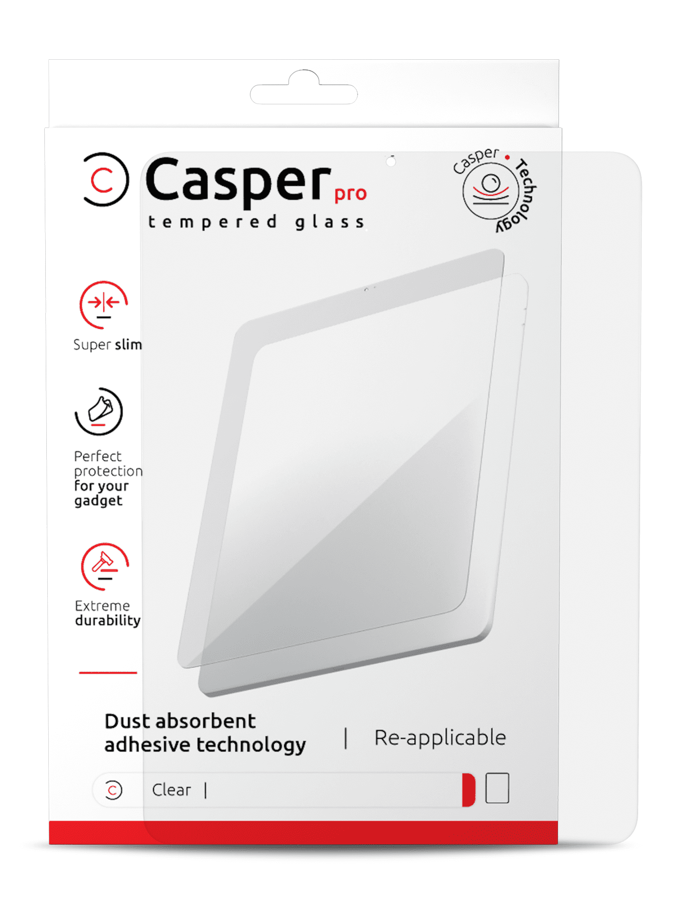 Casper Pro Tempered Glass Compatible For iPad Pro 11" 1st Gen / Pro 11" 2nd Gen / Pro 11" 3rd Gen / Pro 11" 4th 2022 / Air 4 / Air 5 (Retail Pack) (Clear)