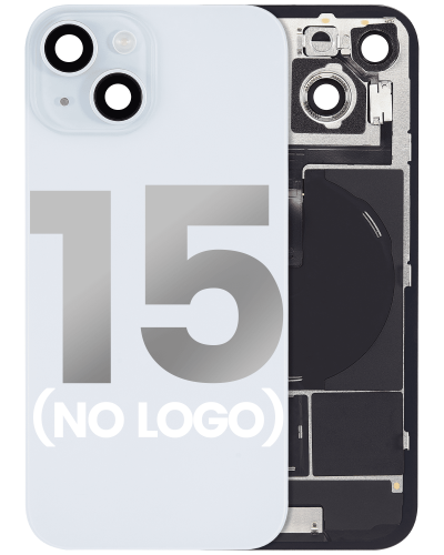 Back Glass With Steel Plate With Wireless NFC Charging MagSafe Magnet &amp; Flashlight Flex Compatible For iPhone 15 (No Logo) (Blue)