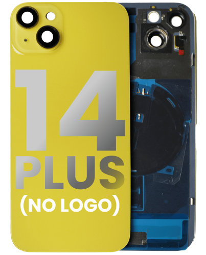 Back Glass With Steel Plate With Wireless NFC &amp; MagSafe Magnet Pre-Installed Compatible For iPhone 14 Plus (No Logo) (Yellow)