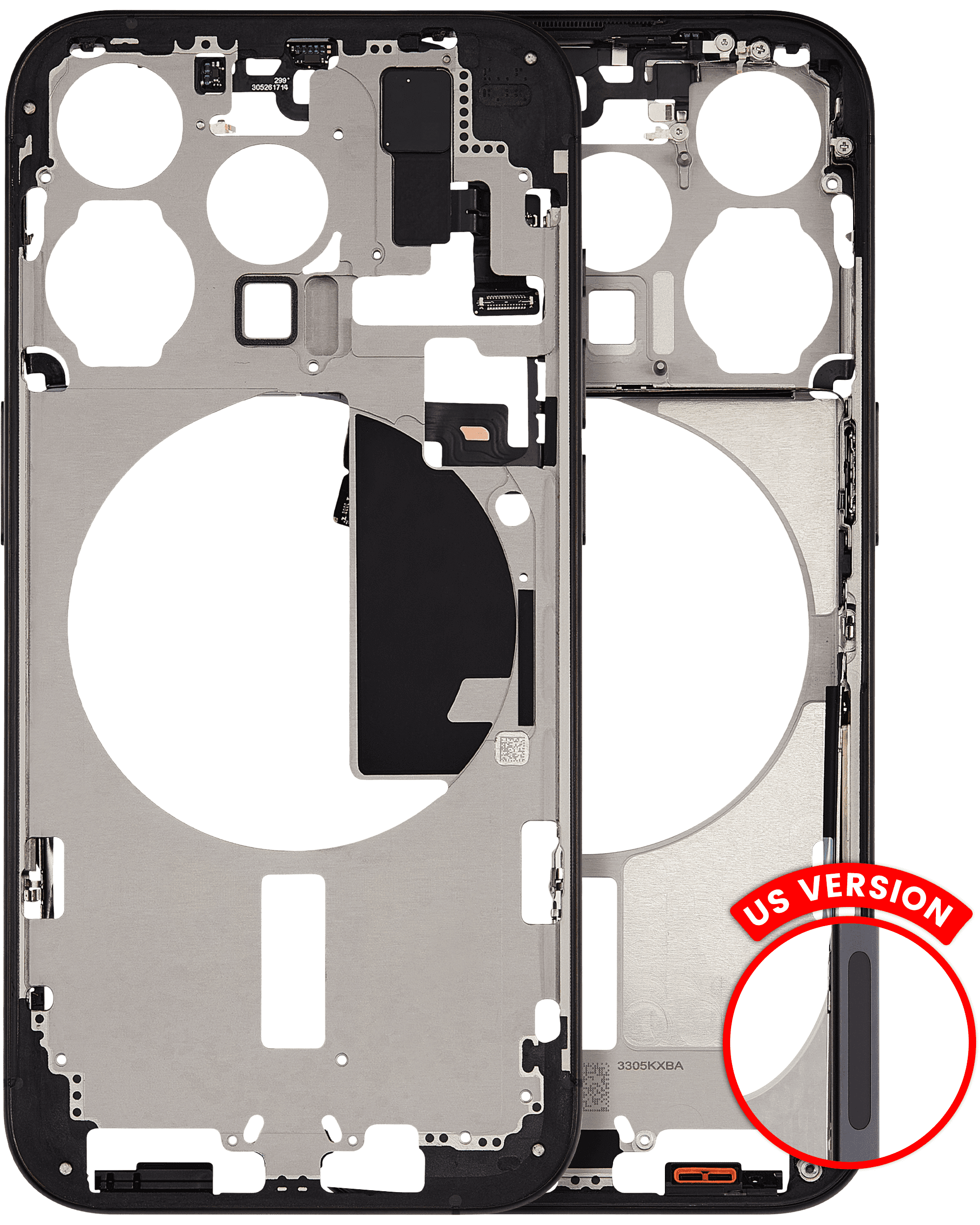 Mid-Frame Housing With Power And Volume Button Compatible For iPhone 15 Pro (US Version) (Used OEM Pull: Grade C) (Black Titanium)