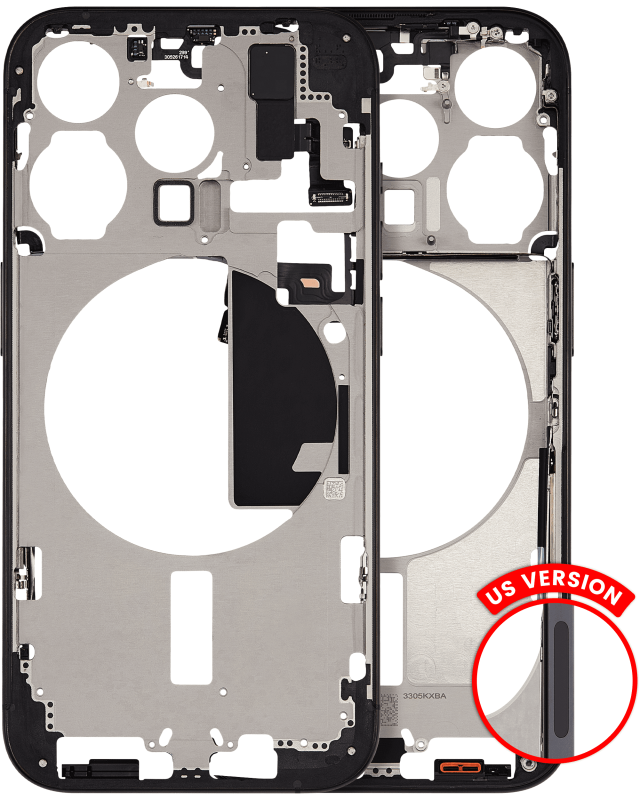 Mid-Frame Housing With Power And Volume Button Compatible For iPhone 15 Pro (US Version) (Used OEM Pull: Grade C) (Black Titanium)