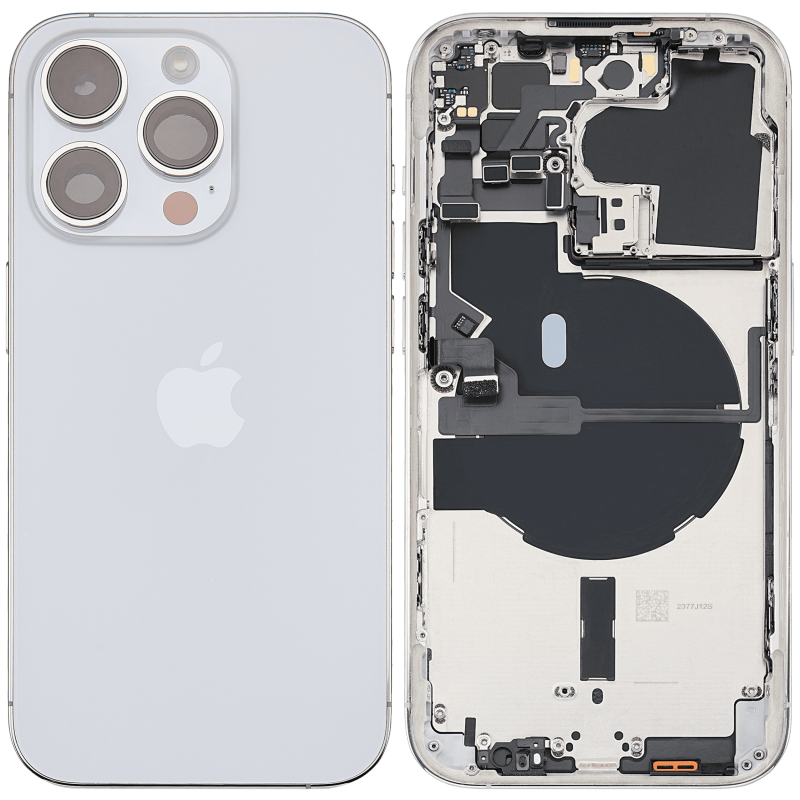 Back Housing W/ Small Pre-Installed Compatible For iPhone 14 Pro (International Version) (Used OEM Pull: Grade A) (Silver)