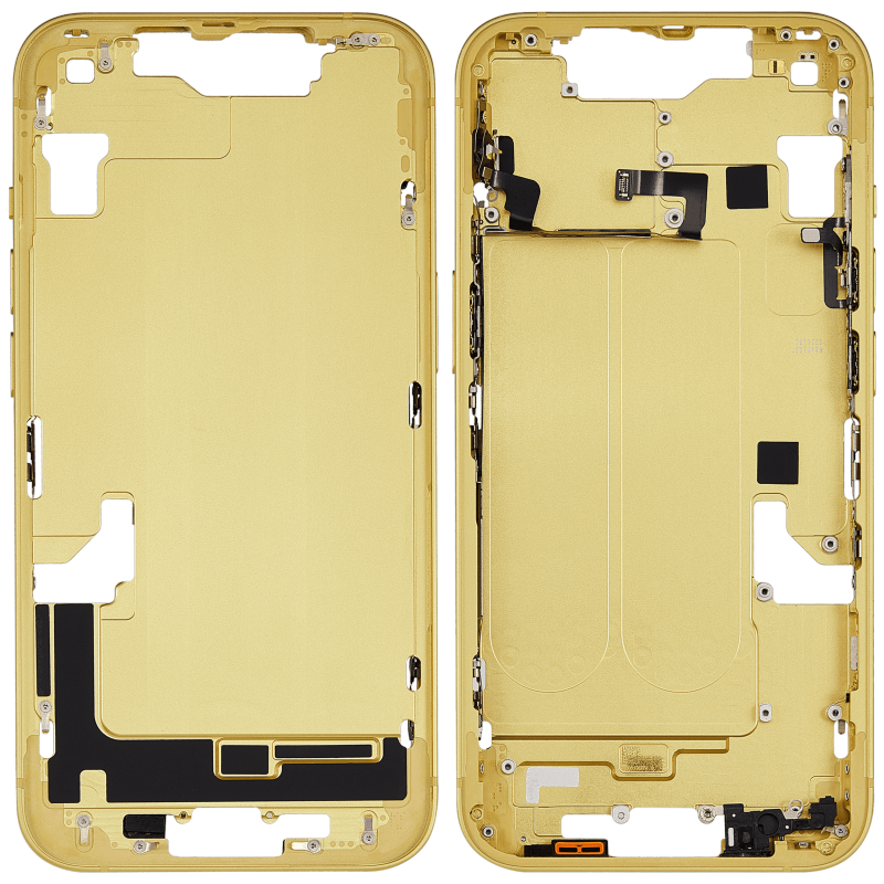 Mid-Frame Housing With Power And Volume Button Compatible For iPhone 14 (International Version) (Used OEM Pull: Grade A) (Yellow)