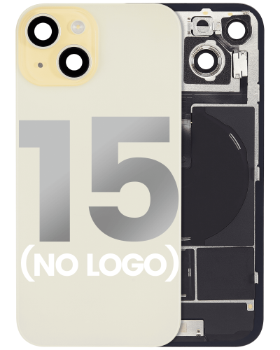 Back Glass With Steel Plate With Wireless NFC Charging MagSafe Magnet &amp; Flashlight Flex Compatible For iPhone 15 (No Logo) (Yellow)