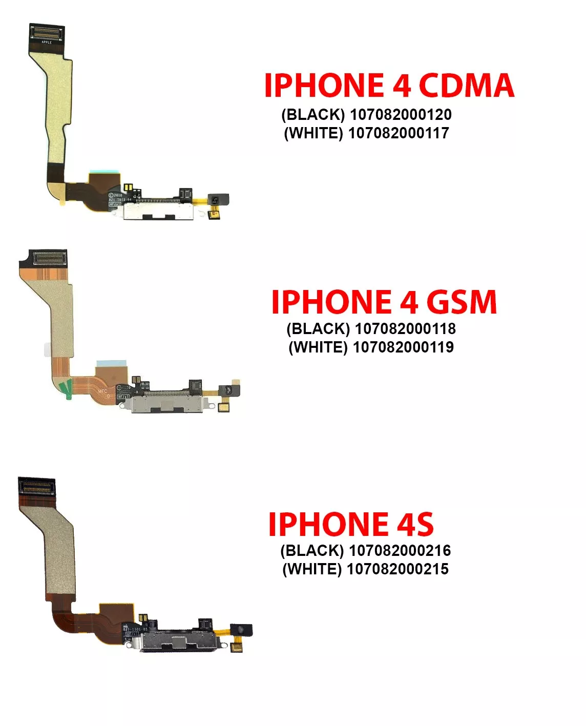 Charging Port Cable Compatible For iPhone 4S (Black)