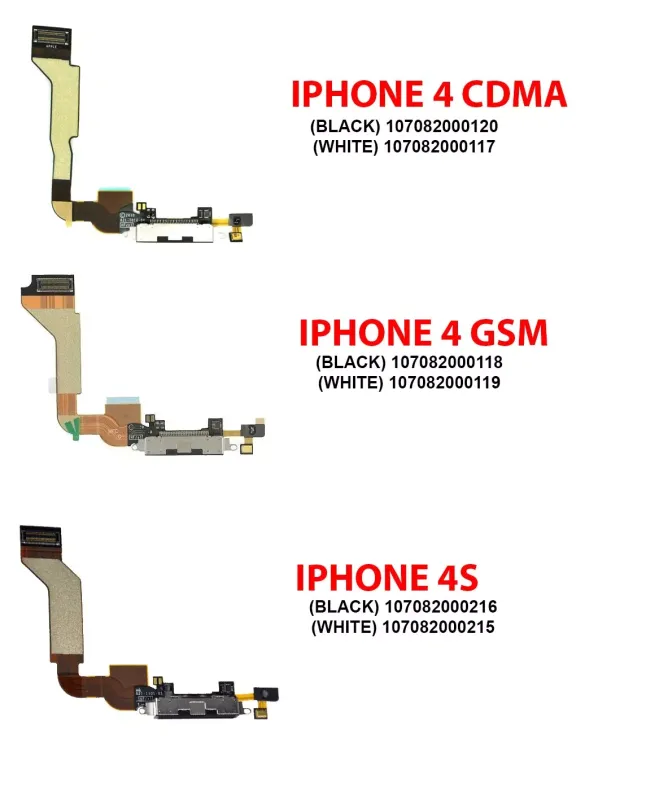 Charging Port Cable Compatible For iPhone 4S (Black)