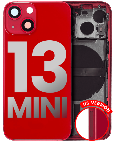 Back Housing W/ Small Components Pre-Installed Compatible For iPhone 13 Mini (US Version) (Used OEM Pull: Grade B) (Red)