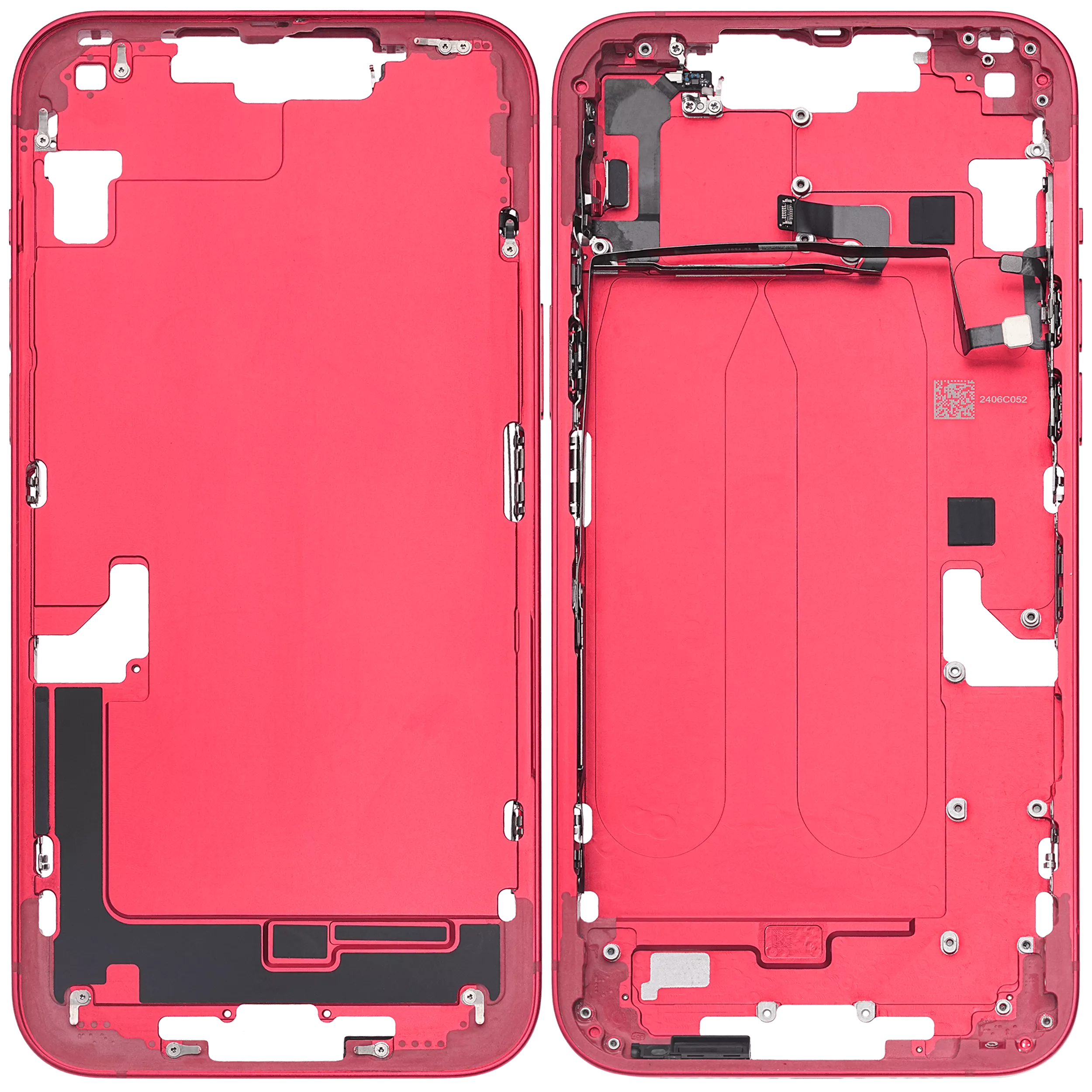 Mid-Frame Housing With Power And Volume Button Compatible For iPhone 14 Plus (Used OEM Pull: Grade C) (Red)