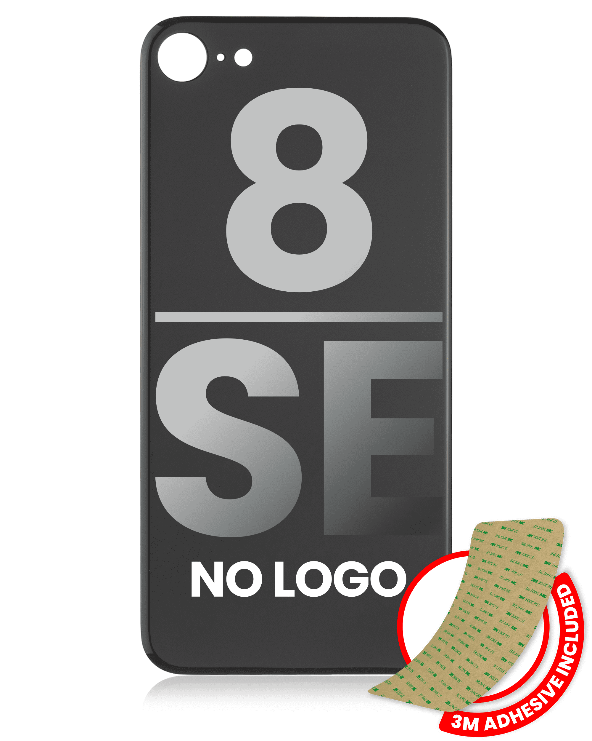 Back Glass With 3M Adhesive Compatible For iPhone 8 / SE (2020) (No Logo / Large Camera Hole) (Space Gray)