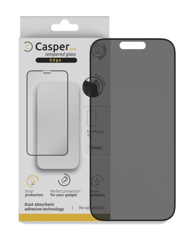 Casper Pro Edge Tempered Glass Compatible For iPhone 15 (Retail Pack) (Privacy)