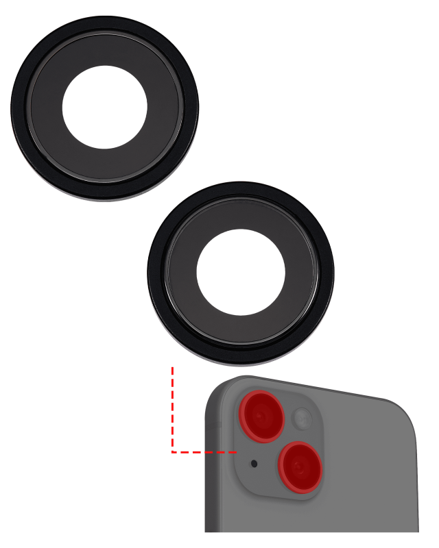Back Camera Lens With Bracket & Bezel Compatible For iPhone 15 / 15 Plus (2 Piece Set) (Premium) (Black)