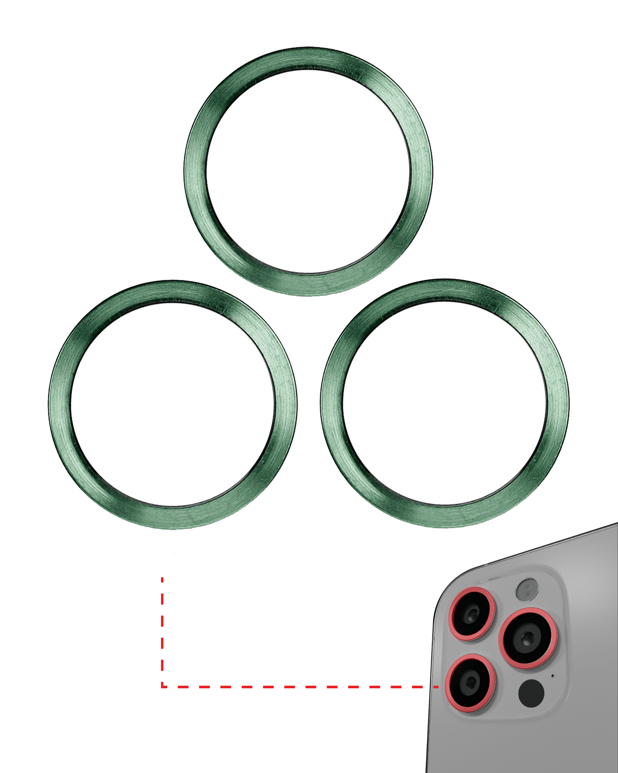 Back Camera Bezel Ring Only Compatible For iPhone 11 Pro / 11 Pro Max (Green) (3 Piece Set) (10 Pack)