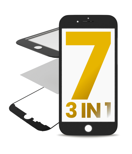 3 in 1 (Front Glass + Frame + OCA Pre-Installed) Compatible For iPhone 7 (Black) (2 Pack) (OCA Master)