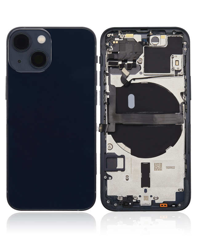 Back Housing W/ Small Components Pre-Installed Compatible For iPhone 13 Mini (US Version) (No Logo) (Aftermarket Plus) (Midnight)