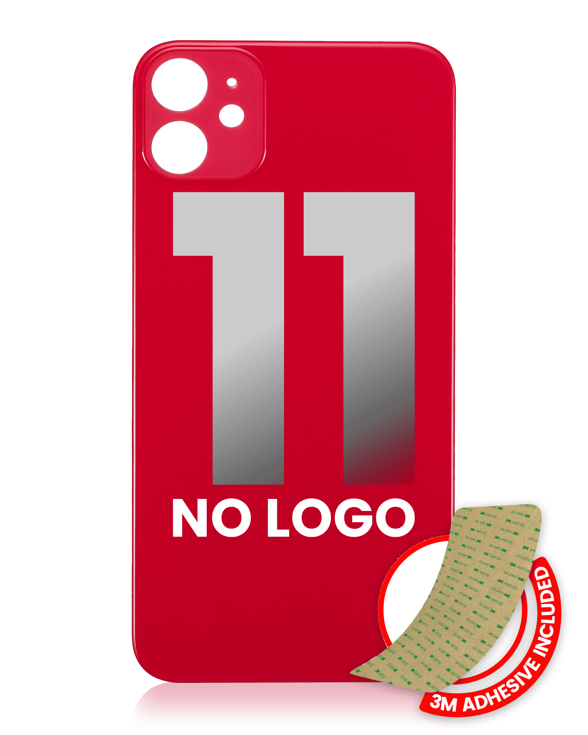 Back Glass With 3M Adhesive Compatible For iPhone 11 (No Logo / Large Camera Hole) (Red)