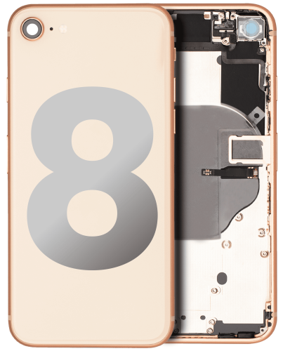 Back Housing W/ Small Components Pre-Installed Compatible For iPhone 8 (Used OEM Pull: Grade A) (Gold)