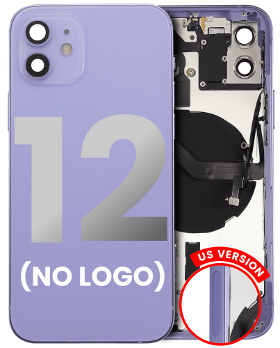 Back Housing W/ Small Components Pre-Installed Compatible For iPhone 12 (US Version) (No Logo) (Aftermarket Plus) (Purple)