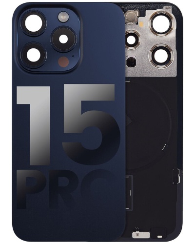 Back Glass With Steel Plate With Wireless NFC Charging MagSafe Magnet &amp; Flashlight Flex Compatible For iPhone 15 Pro (Used OEM Pull: Grade A) (Blue Titanium)