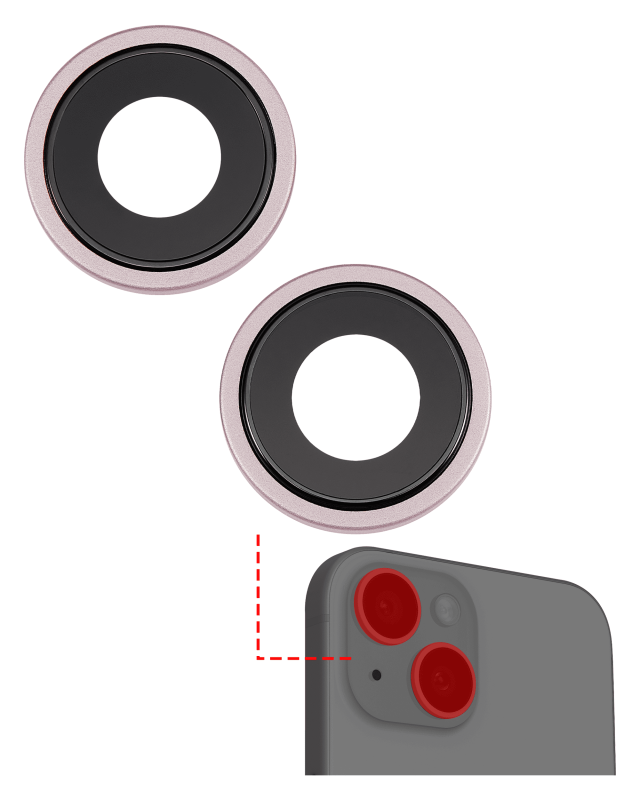 Back Camera Lens With Bracket & Bezel Compatible For iPhone 15 / 15 Plus (2 Piece Set) (Premium) (Pink)