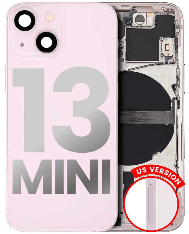 Back Housing W/ Small Components Pre-Installed Compatible For iPhone 13 Mini (US Version) (Used OEM Pull: Grade A) (Pink)