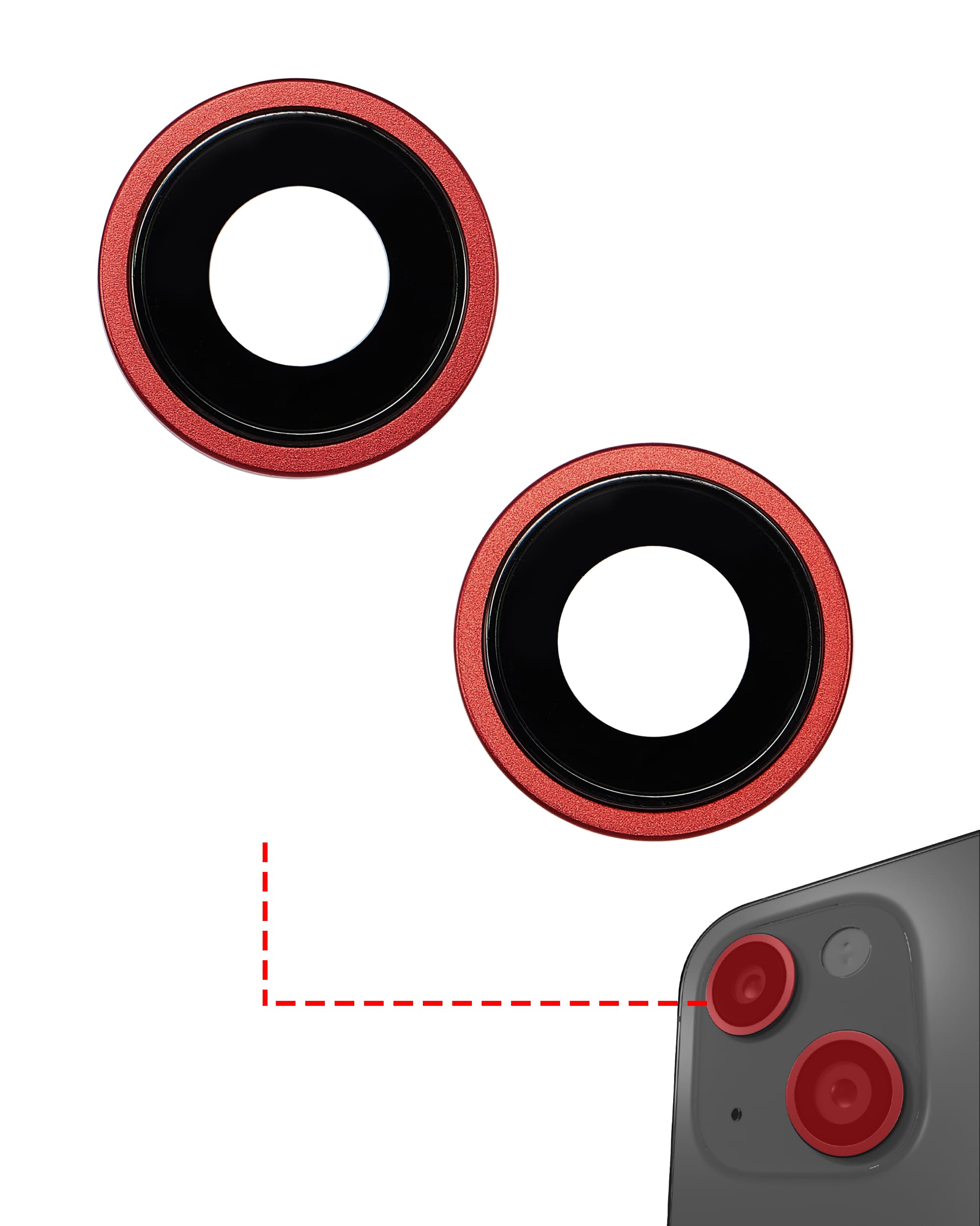 Back Camera Lens With Bracket & Bezel Compatible For iPhone 14 / 14 Plus (2 Piece Set) (Premium) (Red)